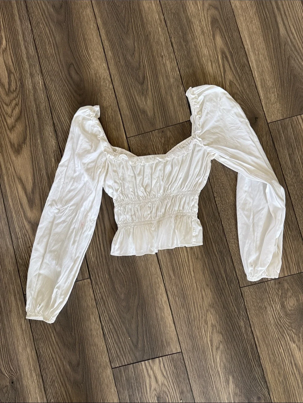 REFORMATION WHITE RUCHED PUFF SLEEVE TOP SIZE S
